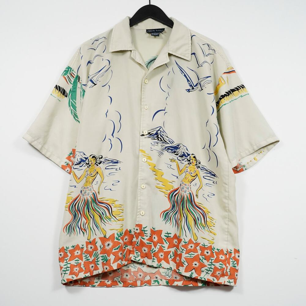 Oscar Misa Hawaiian Shirt L Tropical Graphic Camp Shirt Aloha Polyester